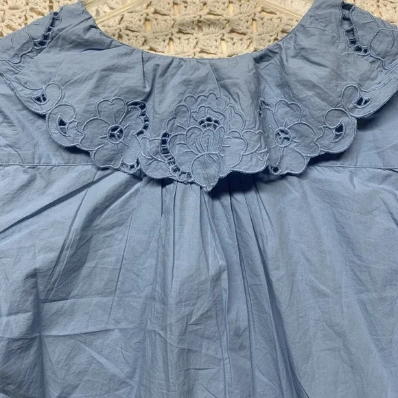Free People Maisie Eyelet Blouson Top Women Sz M Blue Sleeve 100%Cotton - Picture 6 of 14